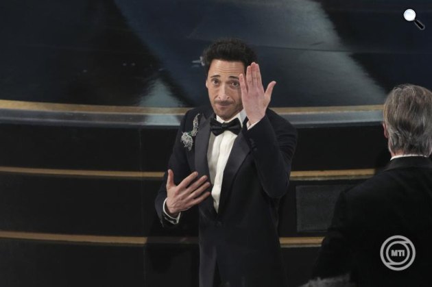Adrien Brody, A brutalista főszereplője kapta a legjobb színész Oscar-díját a 97. Oscar-díjátadó gálán, 2025 (Fotó: MTI/AP/Invision/Chris Pizzello)