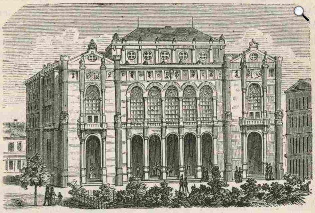 Feszl Frigyes alkotása, a Pesti Vigadó a magyar romantikus stílus kiemelkedő épülete Budapesten (Fotó: OSZK/A Redoute épülete)