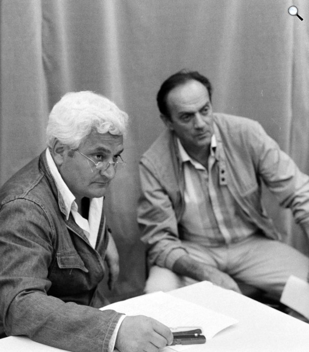 Sinkó László és Bács Ferenc színművészek a Magyar Rádióban, 1984 (Fotó: Fortepan/Szalay Zoltán)