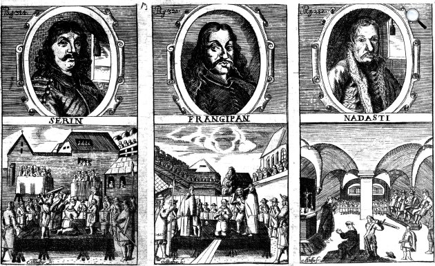 A Wesselényi összeesküvés 1671. április 30-án kivégzett vértanúi - Zrínyi Péter horvát bán, Nádasdy Ferenc országbíró, Frangepán Ferenc (Fotó: Bontempi/Wikimedia)