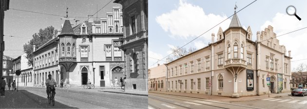 Szeged - Fekete ház 1961-ben és 2025-ben (Fotó: Fortepan, Mészáros Zoltán-Visit Hungary)