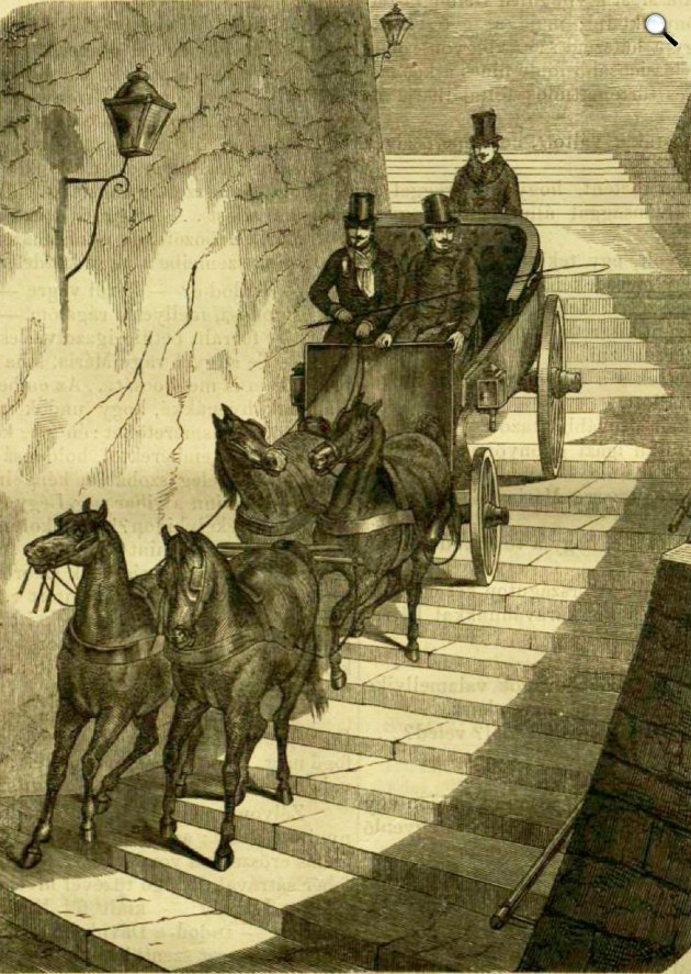  gróf (1895-1878) kocsizása a budai várba vezető lépcsőn (Fotó: Vasárnapi Ujság/OSZK)