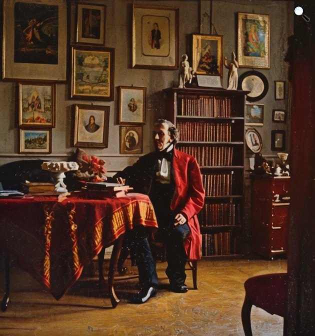 Clemens Weller: Hans Christian Andersen a nappalija ablakában,1874, színezett kép (Fotó: Wikimedia)