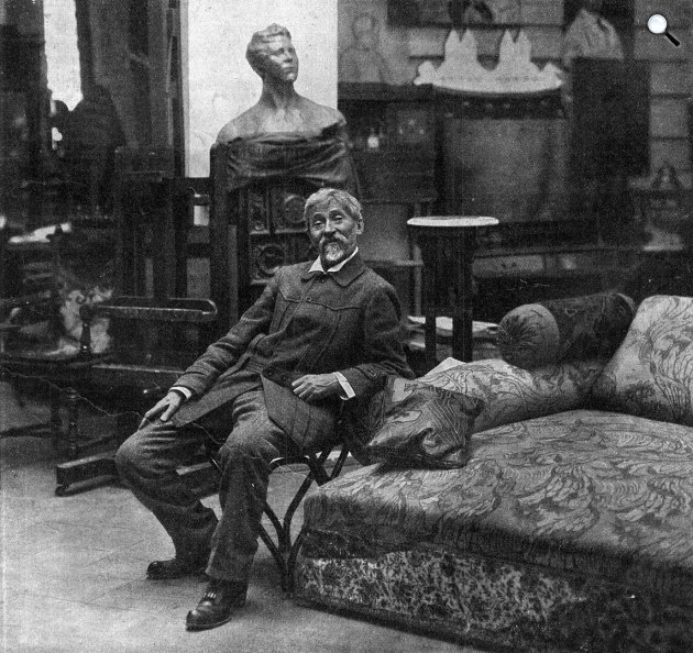 Ilja Jefimovics Repin orosz festőművész a műtermében, 1914 (Fotó: Niva magazin/Wikimedia)