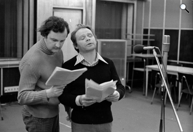 Balázs Péter és Harkányi Endre színművészek a Magyar Rádióban, 1975 (Fotó: Fortepan/Szalay Zoltán)