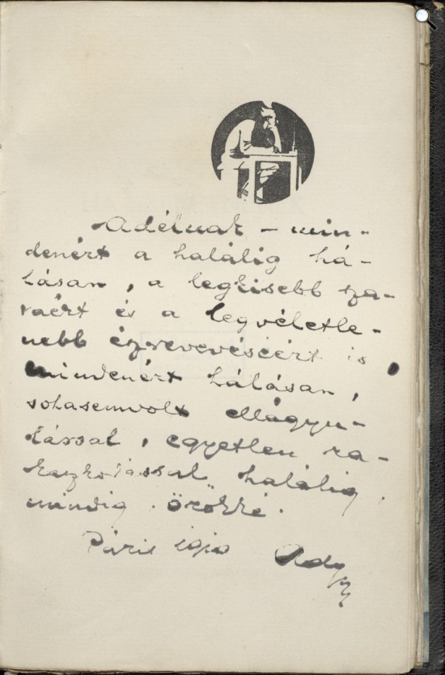 Ady: Szeretném, ha szeretnének, kézirat ajánlása Lédának, 1910 (Forrás: MNMKK OSZK