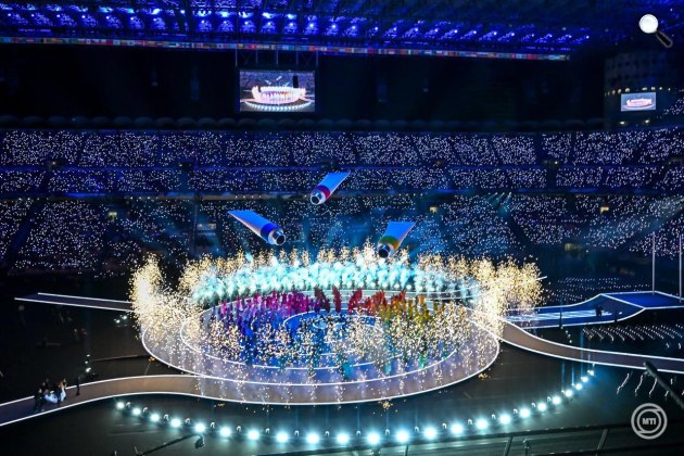 A 2026-os milánói-cortinai téli olimpia megnyitóünnepsége a milánói San Siro Stadionban 2026. február 6-án. (Fotó: MTI/Illyés Tibor)