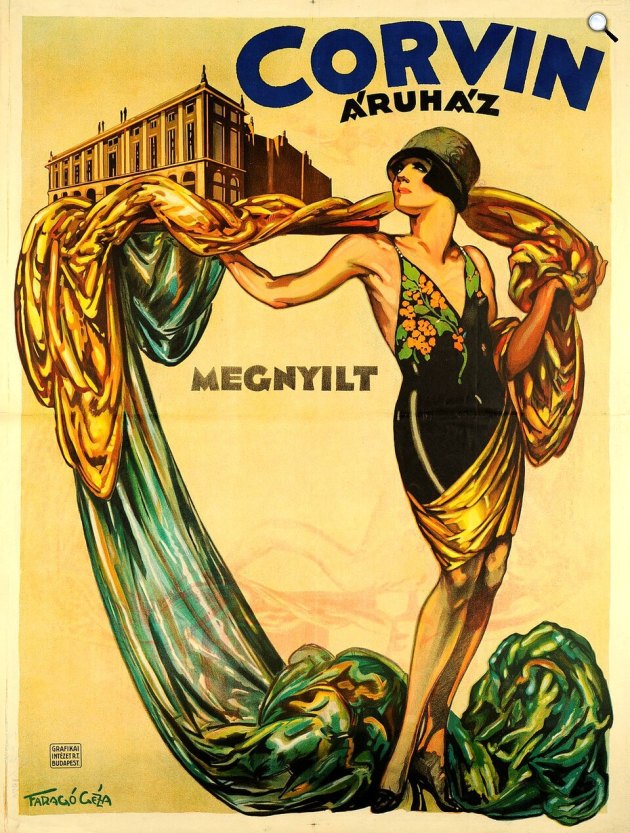 A Corvin Áruház 1926. március 1-jén nyílt meg (Fotó: Faragó Géza Corvin-plakát, 1926/Wikimedia)