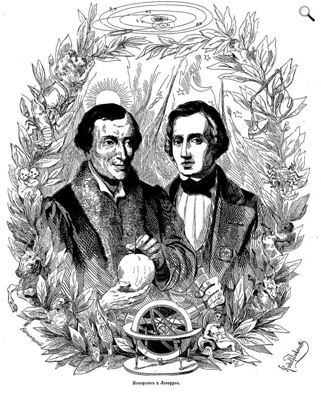 Rudolph Zhukovsky - Yevstafy Bernardsky: Nikolaus Kopernikusz csillagász és Urbain Le Verrier matematikus, illusztráció (Fotó: Wikimedia)