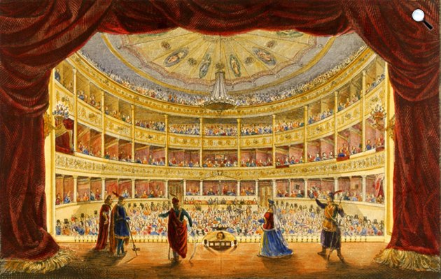 Rohn Alajos: A Nemzeti Színház nézőtere a színpad felől, 1846 (Fotó: OSZK SZT)