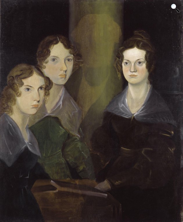 Brontë nővérek, Anne, Emily és Charlotte - középen Branwell Brontë, a festő árnyéka látszik, 1834 (Fotó: Wikimedia)