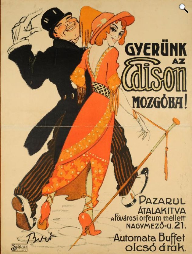 Gyerünk az Edison mozgóba! (grafikus Bíró Mihály) filmszínház plakát (Fotó: OSZK)