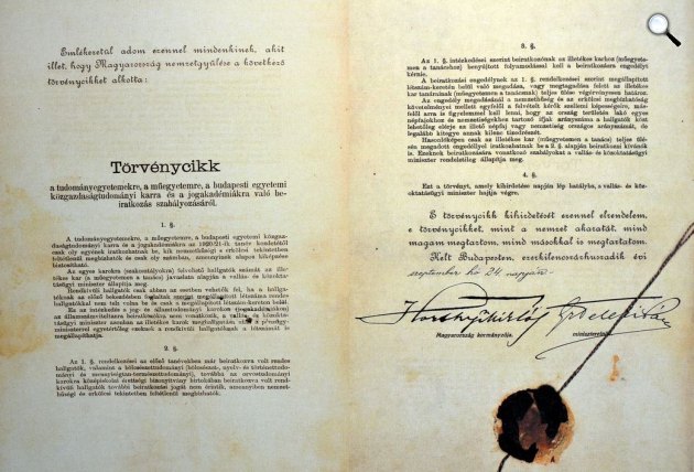 Az 1920-ban elfogadott magyarországi Numerus clausus (Fotó: Wikimedia)