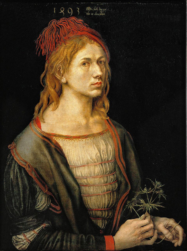 Albrecht Dürer: Önarckép iringóval, 1493, (Fotó: Wikimedia/Louvre)