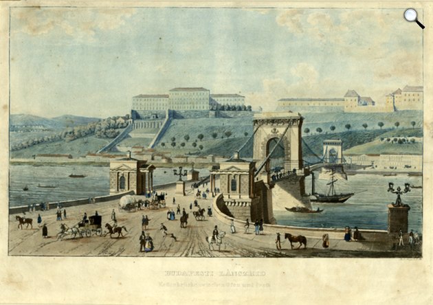 Perlaszka Domokos: Budapest, a Lánchíd és a Várhegy, 1840-es évek (Fotó: MNM) 