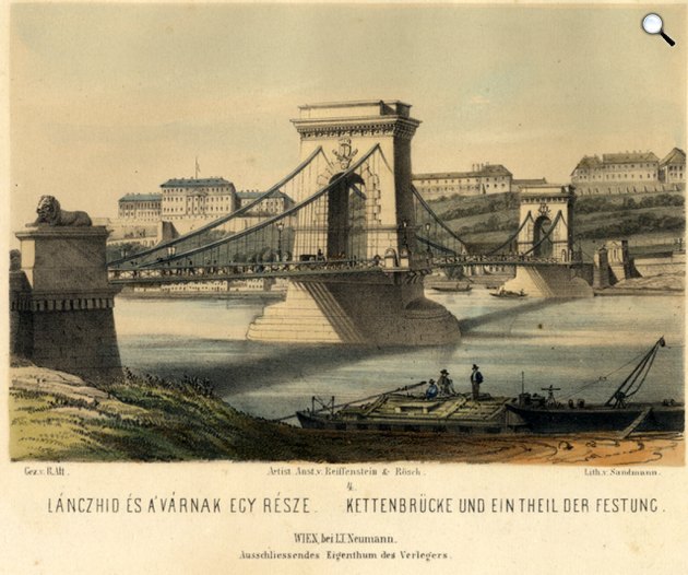 Sandmann, Franz Xaver Joseph, Alt Rudolf: Festői megtekintések Budára és Pestre - Budapest, a Lánchíd és a budai vár, 1853 (Fotó: MNM)
