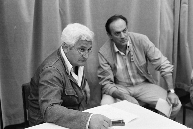 Sinkó László és Bács Ferenc színművészek a Magyar Rádió stúdiójában, 1984 (Fotó: Fortepan/Szalay Zoltán)