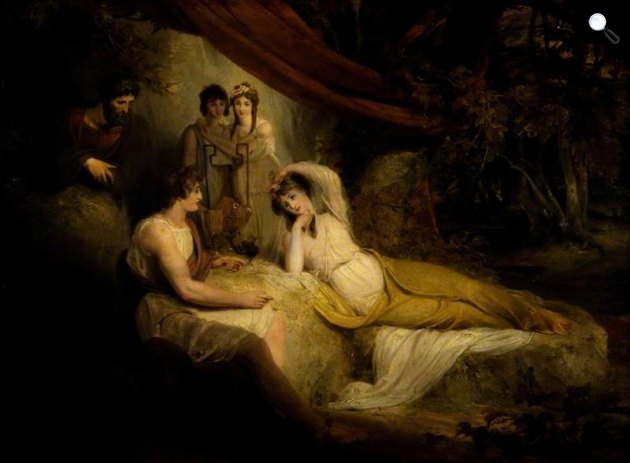 Richard Westall: Télemakhosz Kalüpszó lugasában (Homérosz Odüsszeiájából), 1803 (Fotó: Wikimedia/ Glasgow Museums Resource Centre)