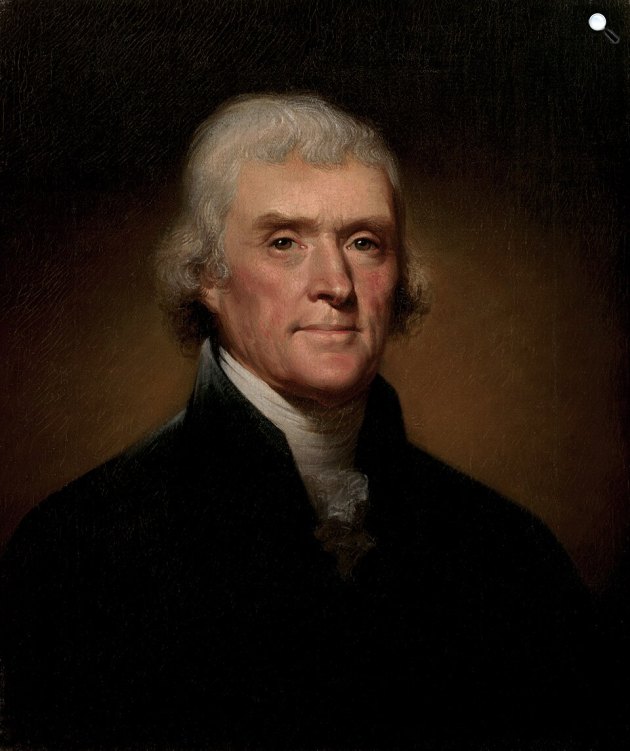 Rembrandt Peale: Thomas Jefferson, az Egyesült Államok 3. elnökének hivatalos elnöki portréja, 1800 (Fotó: Wikimedia)